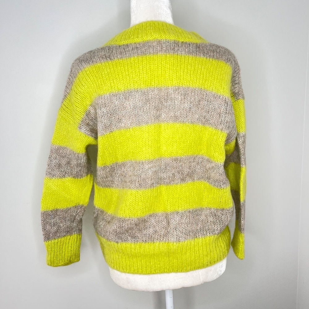 Closed Alpaca Mohair Neon Green Tan Knit Crew Neck Sweater XS - Picture 2 of 5